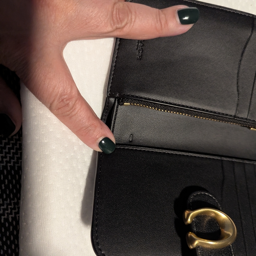 Coach Slim Tabby Black Leather Women's Wallet with Gold Accent - Picture 6 of 9